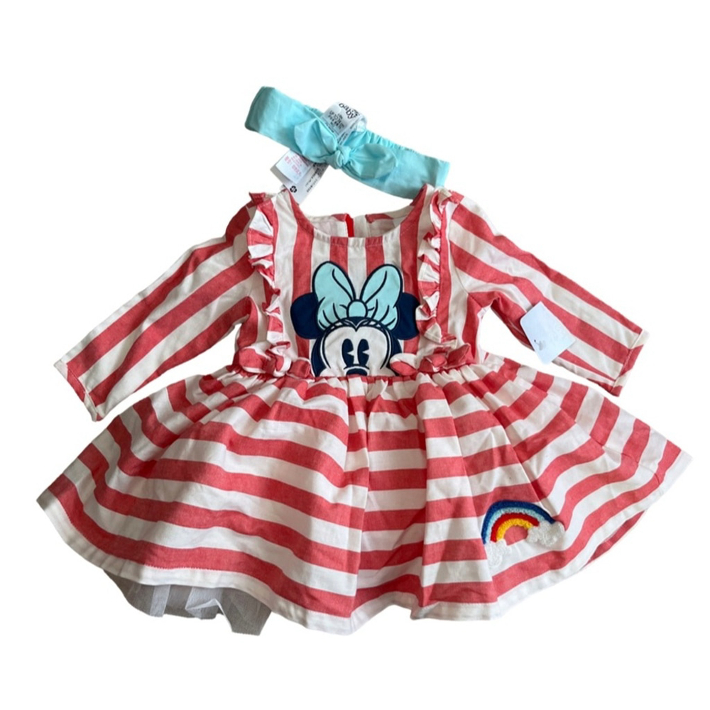 NWT Disney Baby Minnie Mouse Striped Dress and Headband Set for Baby - size 6-9M